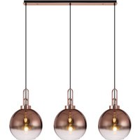 Yorktown Linear 3 Light Pendant E27 With 30cm Globe Glass, Copper, Clear Copper, Matt Black