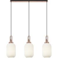 Yorktown Linear 3 Light Pendant E27 With 20cm Tubular Ribbed Glass, Opal Copper, Matt Black