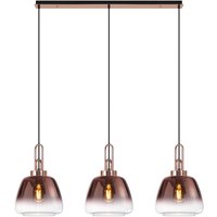 Yorktown Linear Ceiling Pendant 3 Light E27 With 28cm Trapezium Glass, Copper, Clear, Matt Black