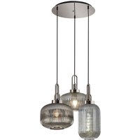 Yorktown 2m Round Ceiling Pendant 3 Light E27 With Various Glasses, Polished Nickel, Smoked, Matt Black
