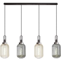 Yorktown Linear Ceiling Pendant 4 Light E27 With 20cm Tubular Ribbed Glass, Aged Pewter, Champagne, Smoked, Matt Black