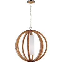 Allier 1 Light Large Spherical Cage Ceiling Pendant Brushed Steel, Light wood, E27
