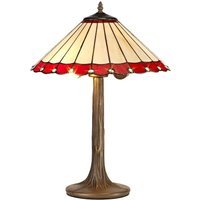 Worcester 2 Light Tree Like Table Lamp E27 With 40cm Tiffany Shade, Red, Crystal, Aged Antique Brass