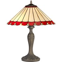 Worcester 2 Light Curved Table Lamp E27 With 40cm Tiffany Shade, Red, Crystal, Aged Antique Brass