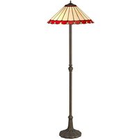 Worcester 2 Light Leaf Design Floor Lamp E27 With 40cm Tiffany Shade, Red, Crystal, Aged Antique Brass