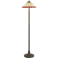 Worcester 2 Light Stepped Design Floor Lamp E27 With 40cm Tiffany Shade, Red, Crystal, Aged Antique Brass