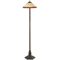 Worcester 2 Light Octagonal Floor Lamp E27 With 40cm Tiffany Shade, Red, Crystal, Aged Antique Brass