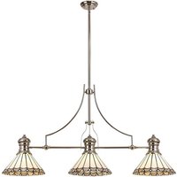 Worcester 3 Light Telescopic Ceiling Pendant E27 With 30cm Tiffany Shade, Polished Nickel, Grey, Crystal