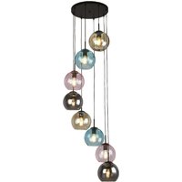 Mardi 8 Light Coloured Glass Pendant Light In Matt Black