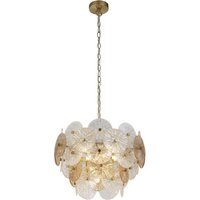 Wagon 5 Light Clear Amber Glass Pendant Light In Bronze
