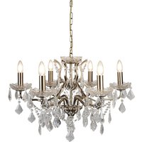 Antique Brass Six Light Chandelier In Clear Crystal Drops