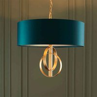 Carson Small Teal Fabric Pendant Light In Antique Gold