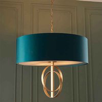 Carson Large Teal Fabric Pendant Light In Antique Gold