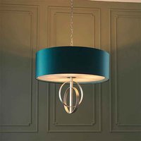 Carson Large Teal Fabric Pendant Light In Antique Silver