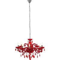 Murato 8 Bulb Cognac Crystal Chandelier Light In Red And Chrome
