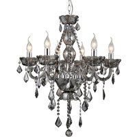 Murato 6 Bulb Cognac Crystal Chandelier Light Smoked In Chrome