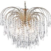 Waterfall 5 Lights Crystal Pendant Light In Gold