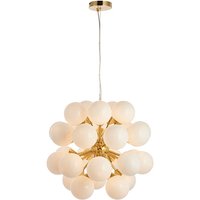 Oscar 28 Lights Gloss Opal Glass Pendant Light In Brushed Brass