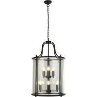 Lantern 8 Lights Clear Glass Ceiling Pendant Light In Black