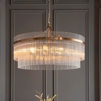 Mainz 7 Light Clear Glass Pendant Ceiling Light In Antique Brass