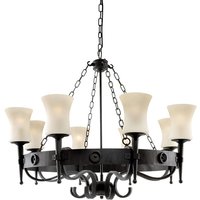 Cartwheel Black Iron 8 Lights Pendant Light With Sanded Glass