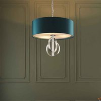 Carson Small Teal Fabric Pendant Light In Antique Silver