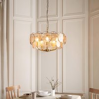 Bemidji 5 Light Textured Glass Pendant Light In Brushed Aged Brass