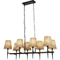 Gothic 8 Light Natural Fabric Shade Bar Pendant Light In Black