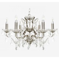 Satin Silver Six Light Chandelier In Clear Crystal Drops