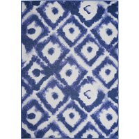 Shibori Geometric Diamond Blue Washable Rug