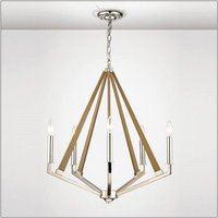 Diyas IL31682 Hilton 5 Light Ceiling Light In Polished Nickel And Wood
