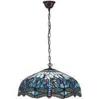 Interiors 1900 66148 Dragonfly Blue Large 3 Light Ceiling Pendant In Bronze