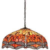 Interiors 1900 64082 Dragonfly Flame Tiffany Large 3 Light Pendant Ceiling Light In Bronze With Shade