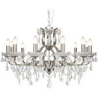Searchlight 87312-12SS Paris Twelve Light Ceiling Chandelier In Satin Silver With Crystal Glass