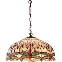 Interiors 1900 64079 Dragonfly Beige Tiffany Large 3 Light Ceiling Pendant Light