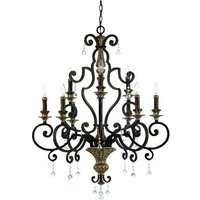 QZ/MARQUETTE9 9 Light Crystal Drop Heirloom Chandelier