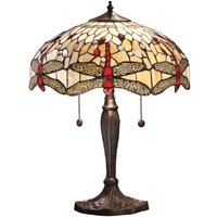 Interiors 1900 64085 Dragonfly Beige Tiffany Medium Table Lamp With Shade - Height: 580mm