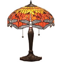 Interiors 1900 64093 Dragonfly Flame Tiffany Medium 2 Light Table Lamp In Bronze With Shade