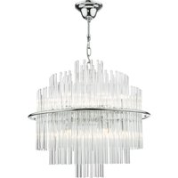 Dar Lighting Lukas 13 Light Ceiling Chandelier In Polished Chrome With Glass Rods