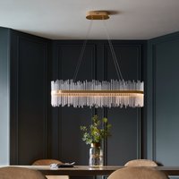 Tivoli Linear Ceiling Pendant Light In Brushed Gold With Clear Glass Rods