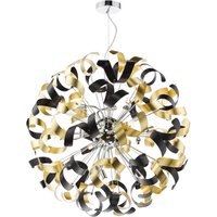 Dar Lighting Swash 12 Light Ceiling Pendant In Chrome With Black And Gold Ribbons