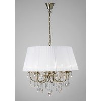 Diyas IL30057/WH Olivia 8 Light Ceiling Pendant In Antique Brass With White Shade