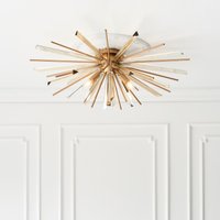 Contemporary 4 Light Flush Ceiling Light In Antique Brass With Champagne Glass