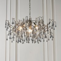 Osier 4 Light Ceiling Pendant In Aged Silver With Smokey Glass Teardrops