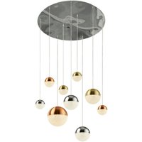 Searchlight 4519-9 Planets 9 Light Ceiling Cluster Pendant In Copper Chrome And Satin Brass