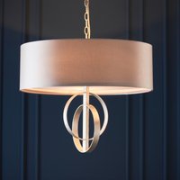 Sculptural 5 Light Ceiling Pendant Light In Antique Silver Leaf With Mink Satin Shade