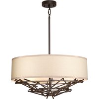 Elstead TAIKO-4P Taiko 4 Light Dual Mount Ceiling Light In Old Bronze Finish And Oatmeal Linen Shade