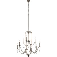 Quintiesse QN-KARLEE9 Karlee Stylish 9 Light Ceiling Chandelier In Classic Pewter With Crystal Glass Droplets