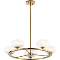 Quintiesse QN-PIM5-FXG Pim 5 Light Ceiling Chandelier In Fox Gold With Opal Glass Shades
