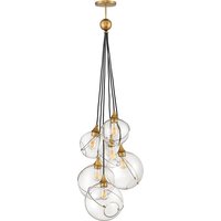 Quintiesse QN-SKYE-6P Skye 6 Light Cluster Ceiling Pendant Light In Heritage Brass Finish With Clear Glass